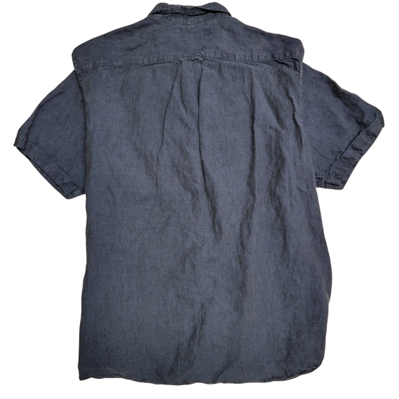 Lands' End 100% Linen Men's Short Sleeve Navy Blue Button Down Shirt - Picture 3 of 6